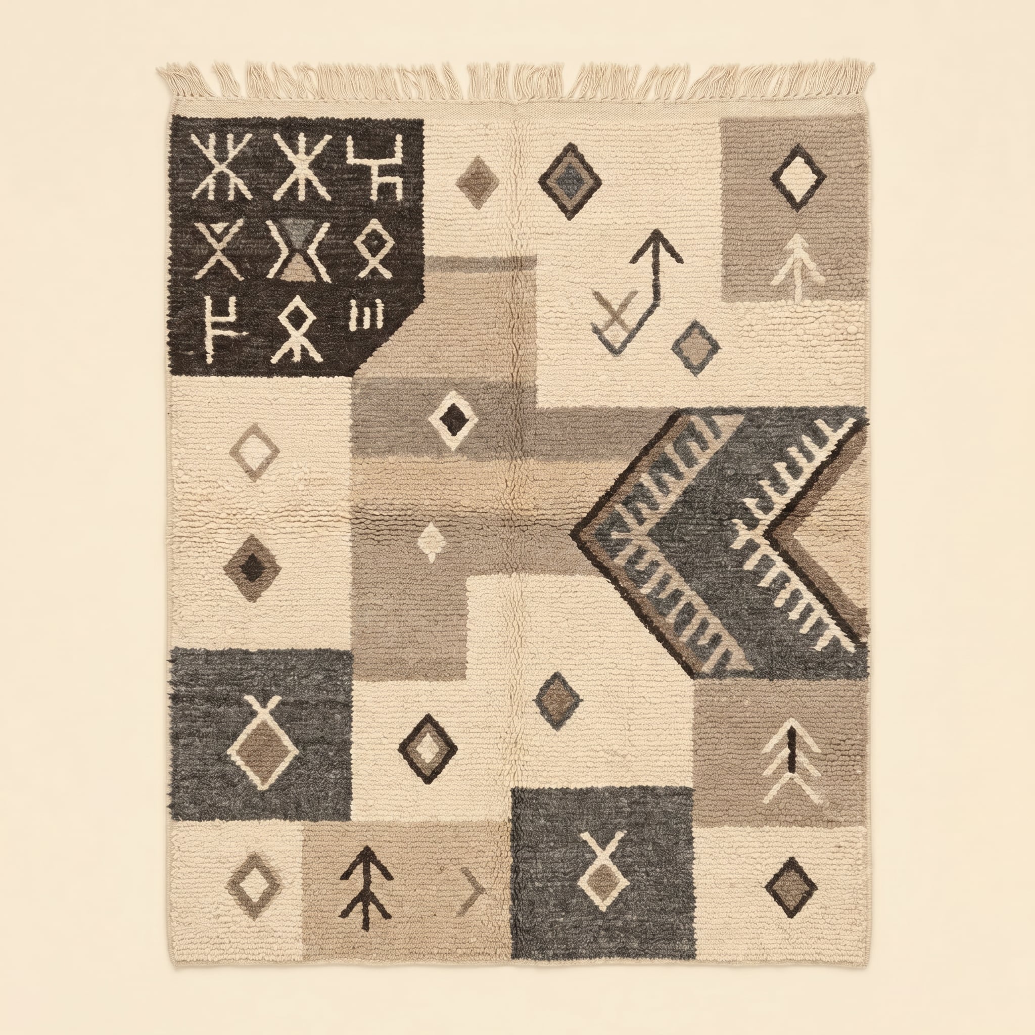 Tapis Azetta tissé par Aïcha à Beni Isguen, motifs Composition libre, laine non teinte