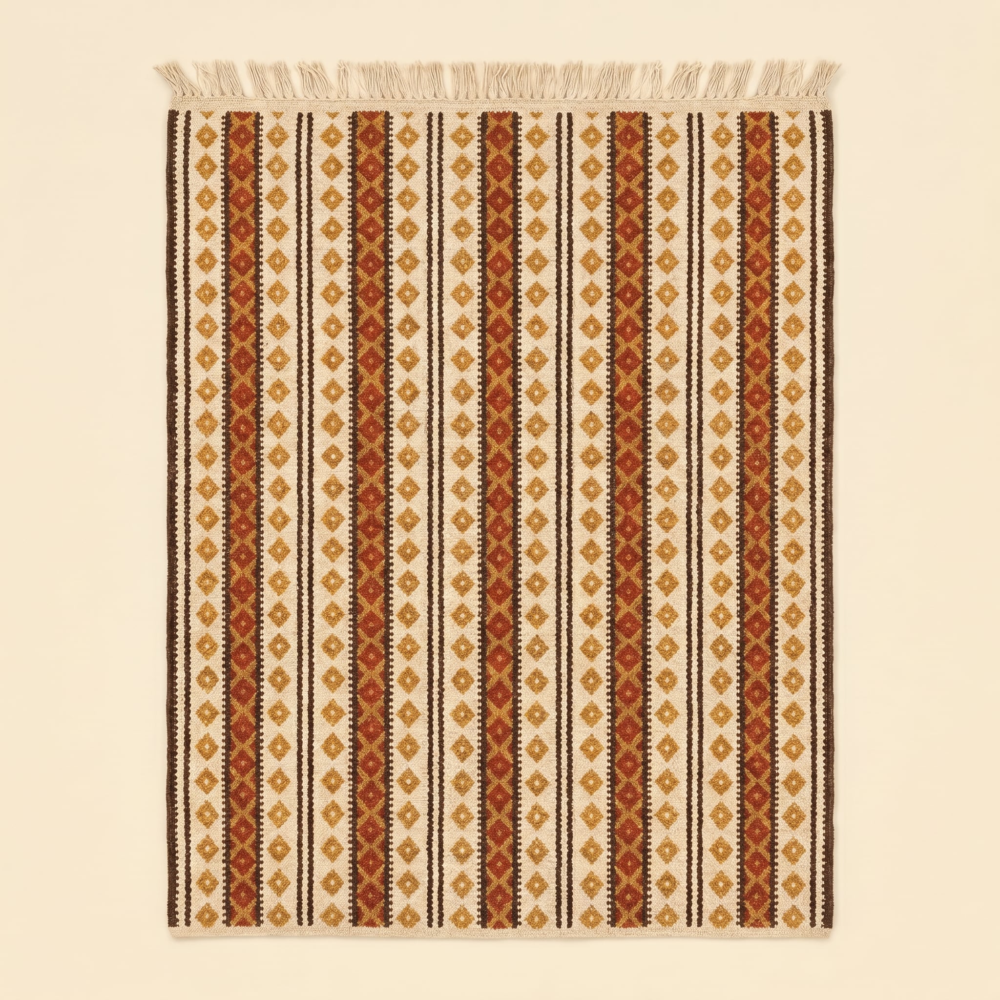 Tapis Tasili tissé par Mériem à Ghardaïa, motifs Bandes verticales & losanges