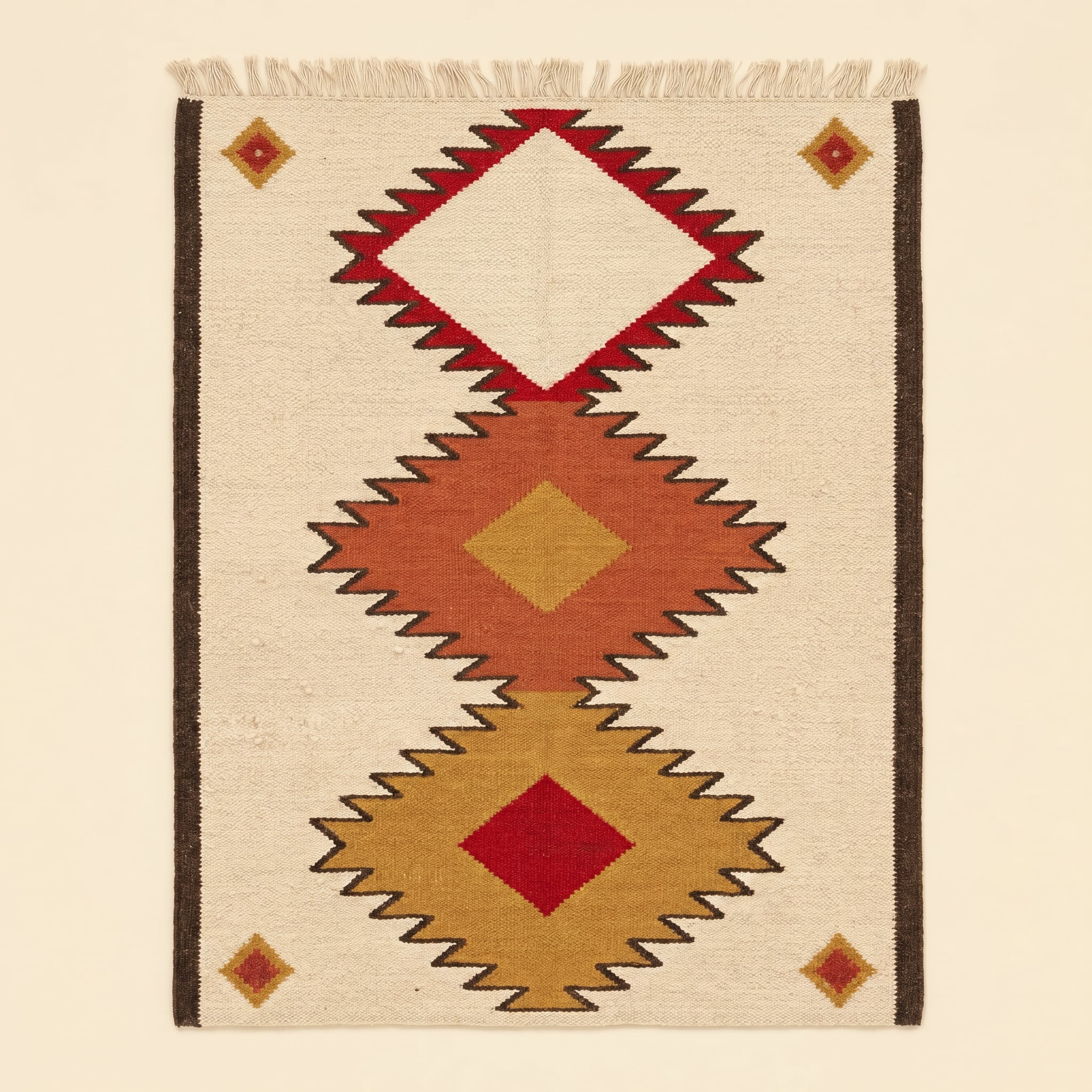 Tapis hanbel à trois médaillons diamants empilés sur fond cream